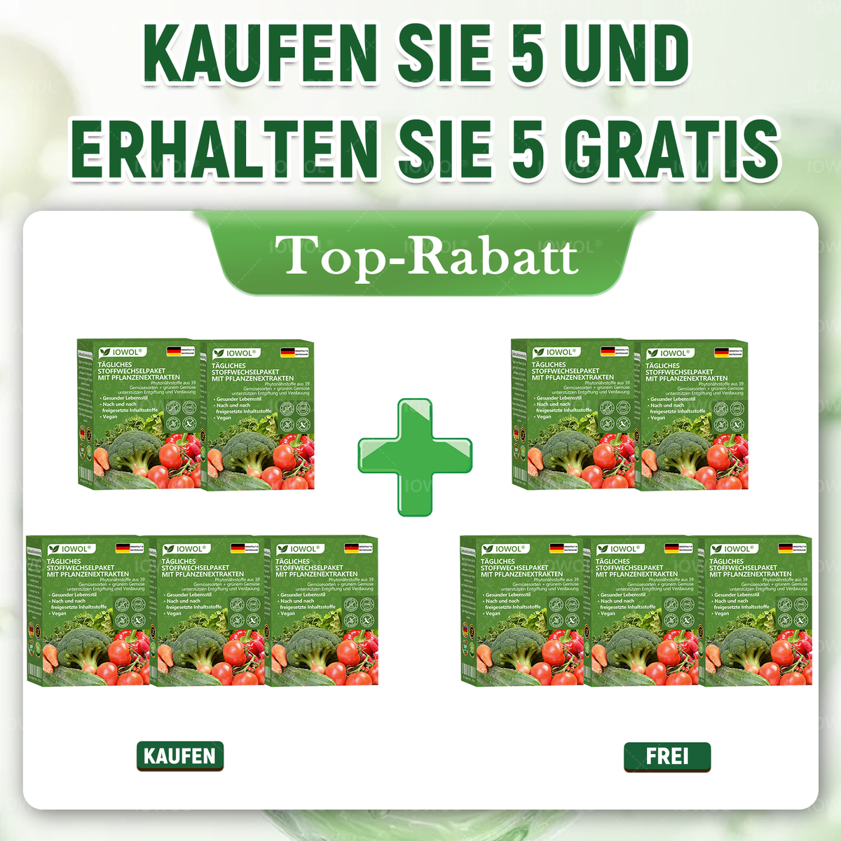 🥦 Offizieller Shop | IOWOL® Tägliche Stoffwechsel-Pflaster mit Bio-Extrakten aus 39 Gemüse- und Grünpflanzen für Detox, Verdauung, Stoffwechsel und Energie im Alltag.