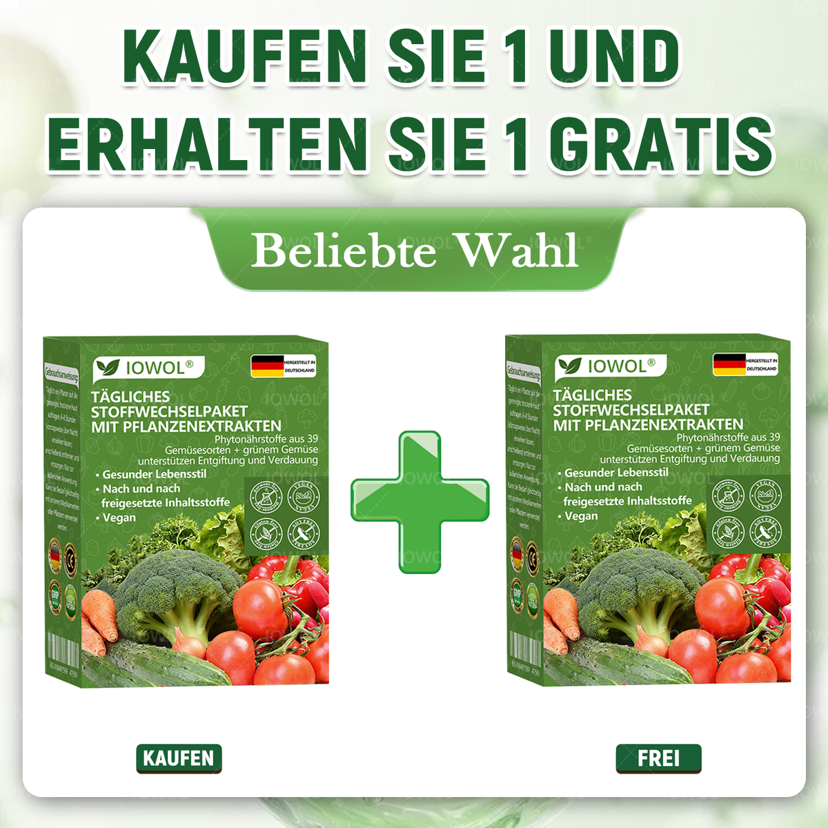 🥦 Offizieller Shop | IOWOL® Tägliche Stoffwechsel-Pflaster mit Bio-Extrakten aus 39 Gemüse- und Grünpflanzen für Detox, Verdauung, Stoffwechsel und Energie im Alltag.