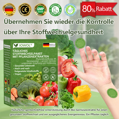 🥦 Offizieller Shop | IOWOL® Tägliche Stoffwechsel-Pflaster mit Bio-Extrakten aus 39 Gemüse- und Grünpflanzen für Detox, Verdauung, Stoffwechsel und Energie im Alltag.